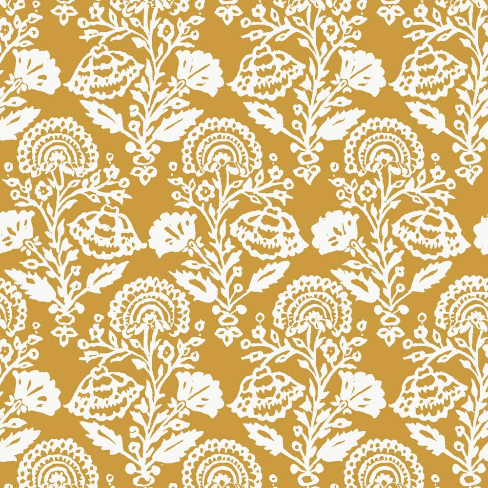 Tempaper Floral Damask Ochre Removable Peel and Stick Vinyl Wallpaper