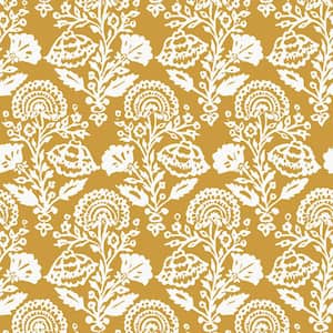 Floral Damask Ochre Removable Peel and Stick Vinyl Wallpaper, 28 sq. ft.