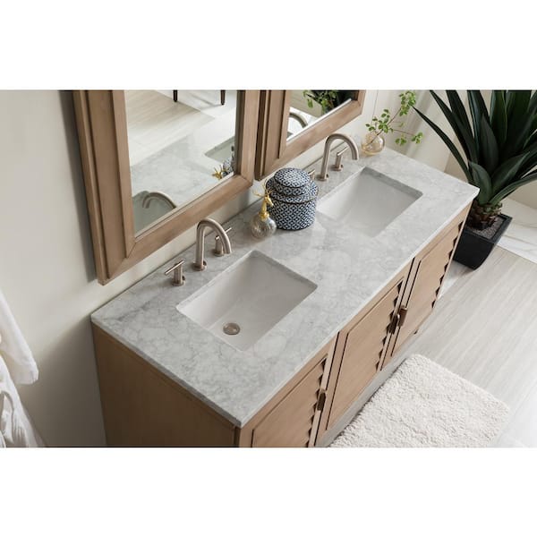 James Martin Vanities Portland 60 In W Double Bath Vanity In Whitewashed Walnut With Marble Vanity Top In Carrara White With White Basin 620v60dww3car The Home Depot