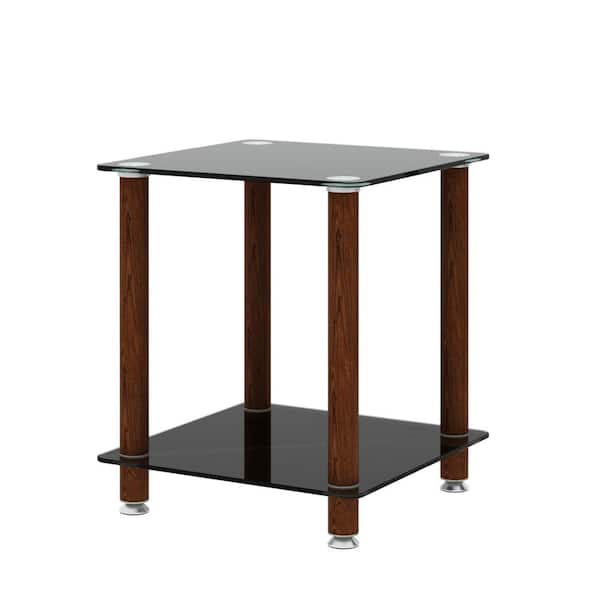 Unbranded Black Square Walnut Outdoor Side Table,2-Tier Space End Table,Indoor Modern Night Stand Sofa table,with Storage Shelve