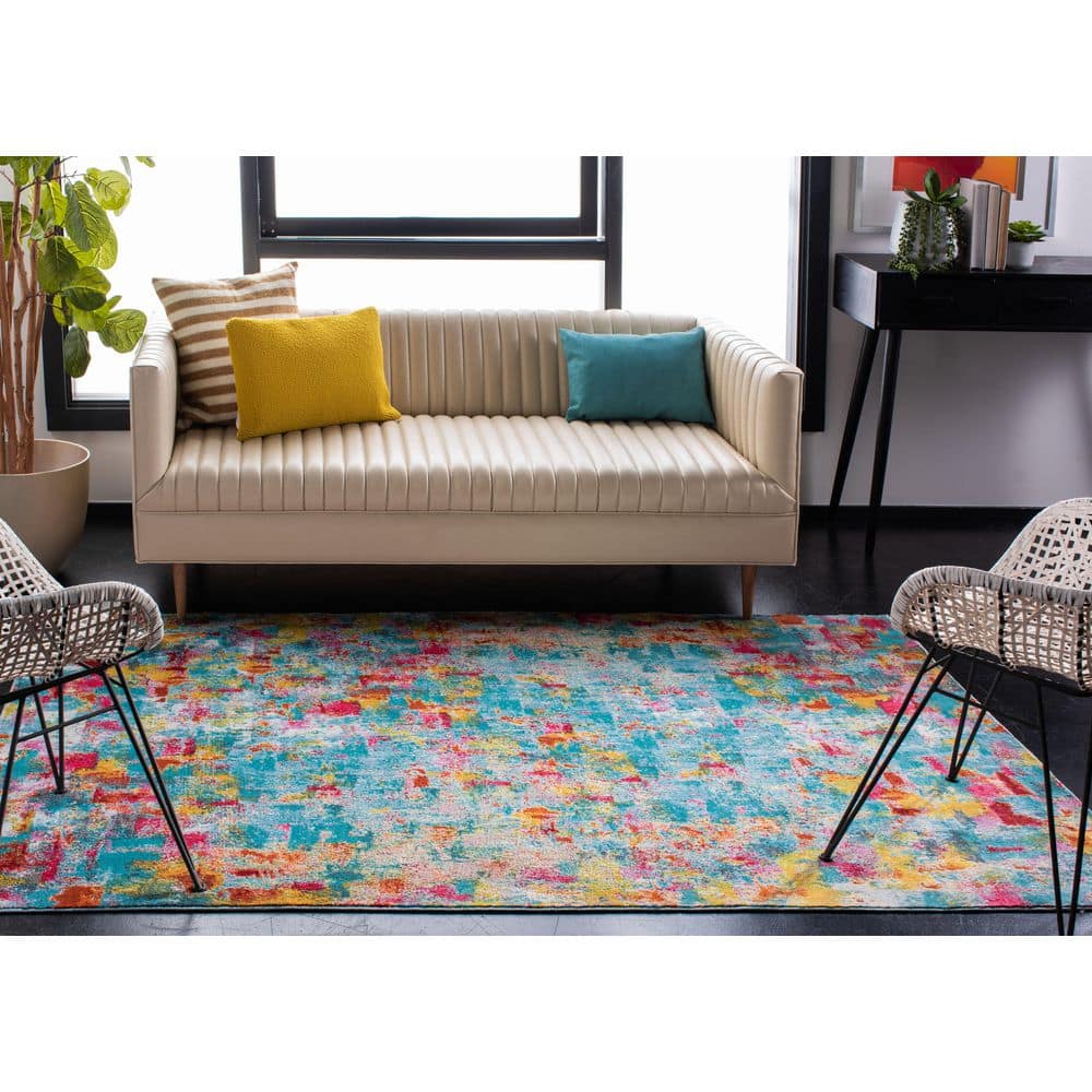 Luxor 8' x 10' Blue and Multicolor Hand-Knotted Viscose Area Rug