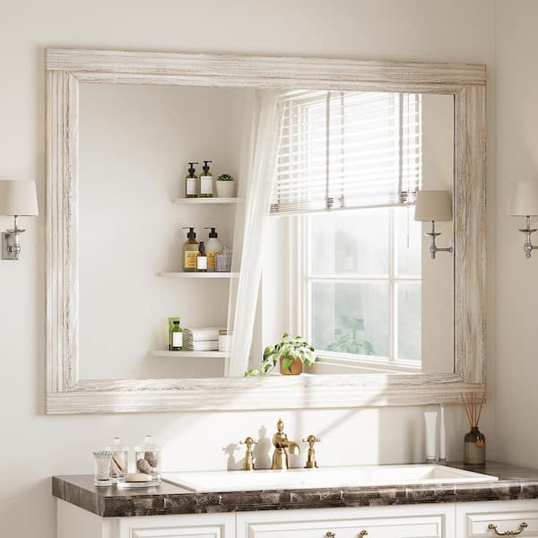 30 in. W x 40 in. H Large Rectangular Wooden Pale Taupe Framed Wall Vanity Mirror Bathroom Mirror