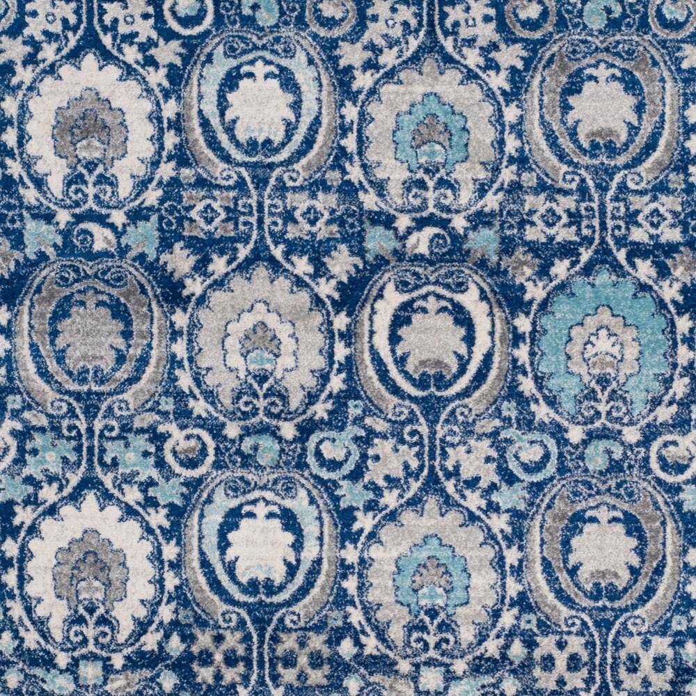 Blue and Ivory Floral High Pile Synthetic Area Rug 8' x 10'