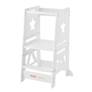 Tower Step Stool 350 lbs. Load 3Level Height Bamboo Toddler KitchenStool Helper with Safety Rail for Home Bathroom White