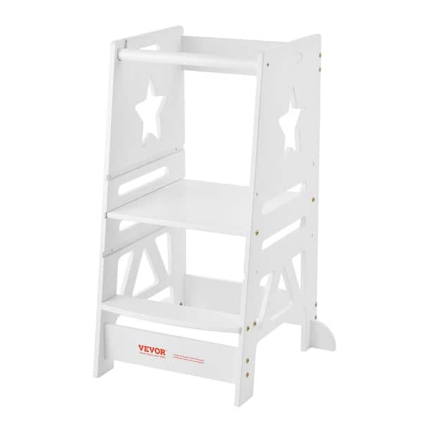 VEVOR Tower Step Stool 350 lbs. Load 3-Level Height Bamboo Toddler Stool with Safety Rail for Home Bathroom White