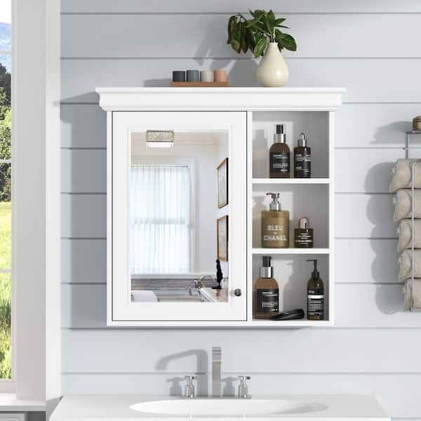 30 in. W x 29 in. H Rectangular MDF Medicine Cabinet with Mirror in White