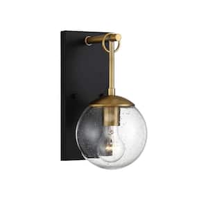 6 in. W x 11 in. H 1-Light Oil Rubbed Bronze/Natural Brass Hardwired Outdoor Wall Lantern Sconce with Clear Seeded Glass