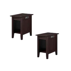 Nantucket 14 in. Wide Black Espresso Rectangle Solid Hardwood Side Table with USB Electronic Device Charger Set of 2
