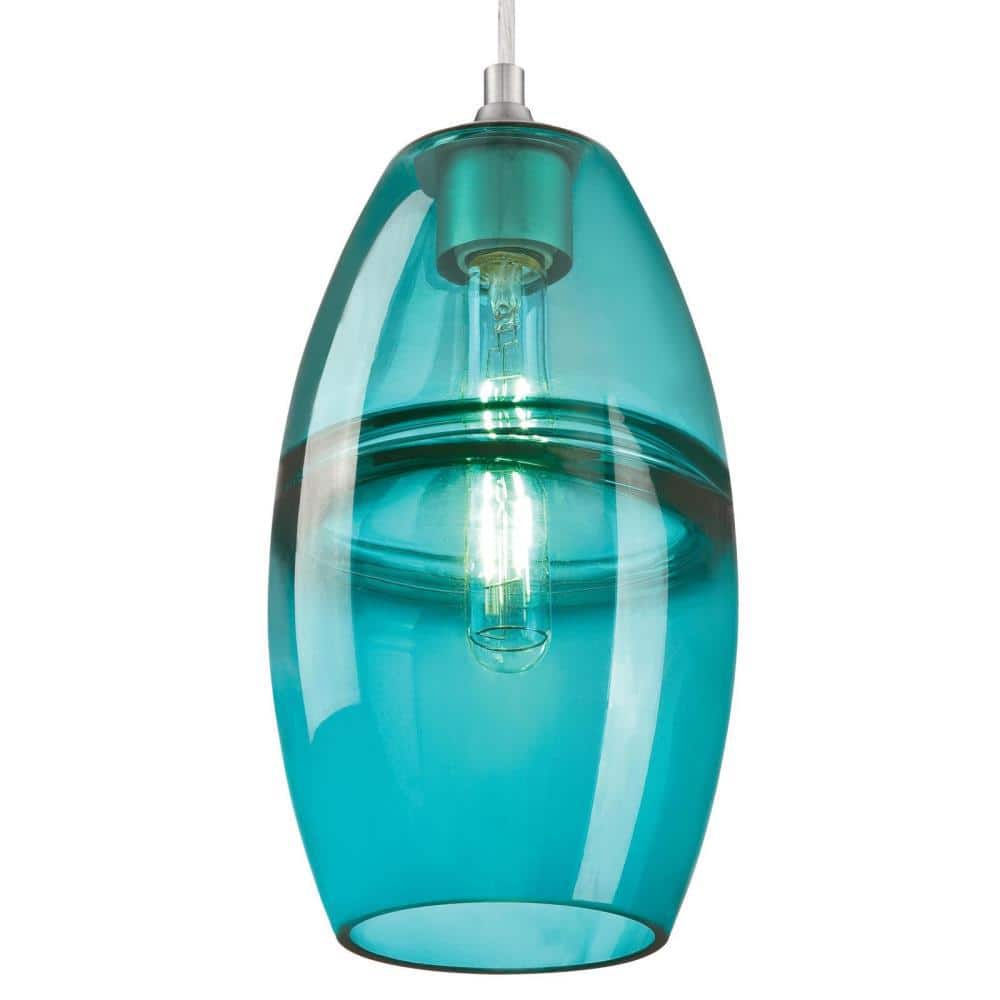 Turquoise Glass Mini Pendant with Brushed Nickel Finish
