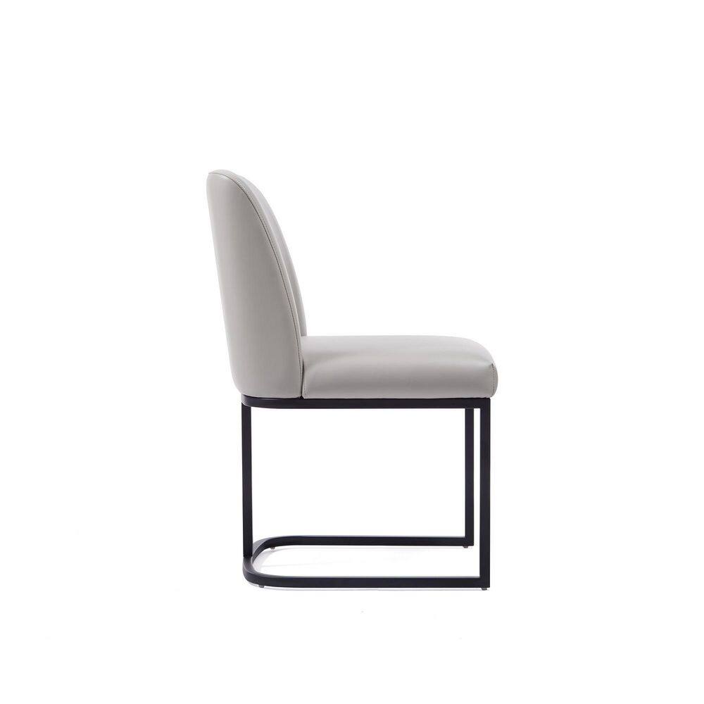 Light Grey Faux Leather Upholstered Side Chair Set with Metal Base