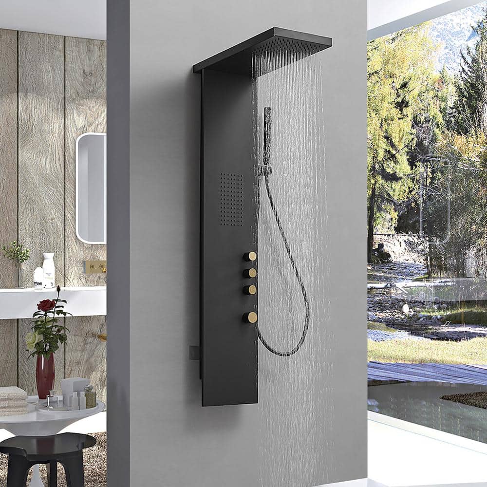 Matte Black Stainless Steel Quadruple Handle Shower Tower