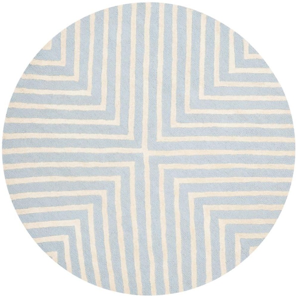 SAFAVIEH Cambridge Light Blue/Ivory 4 ft. x 4 ft. Round Striped Geometric Area Rug