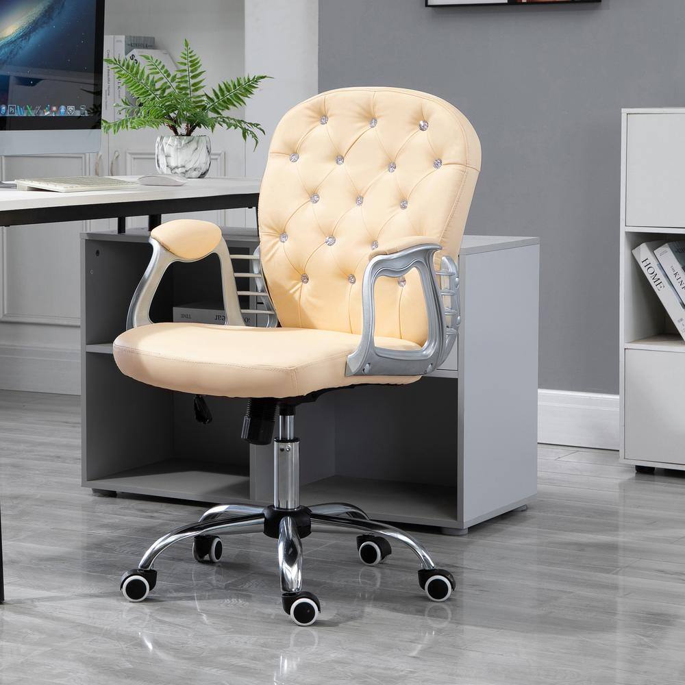 Beige Tufted Leather Swivel Executive Office Chair
