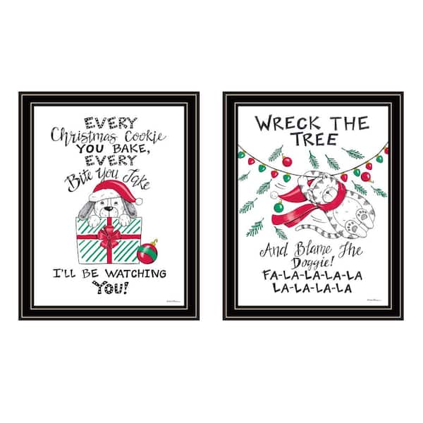 Unbranded Cat and Dog Christmas Enjoyment in Christmas by Deb Strain 2-Piece Framed Paper Print Christmas Art Print 18 x 14 in.