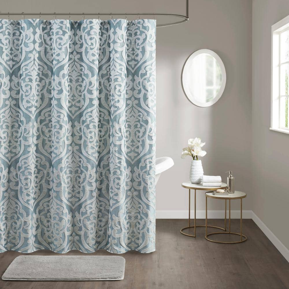 Madison Park Dillon 72 in. W x 72 in. L Polyester in Aqua/Silver Shower ...