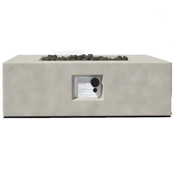 Tunearary 12 in H x 34 in W Concrete Outdoor Propane Stainless Steel Push Button Fire Pit Table, Square, Natural Concrete, White