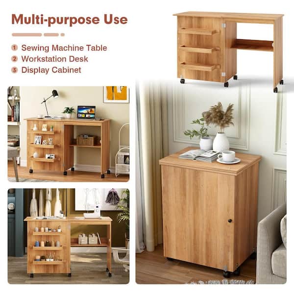 Bunpeony Natural Wood 47 in. W Kitchen Prep Table Folding Sewing