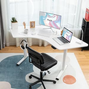 23 in. White Electric Sit Stand Desk Frame Dual Motor Standing Desk Base with Cable Tray
