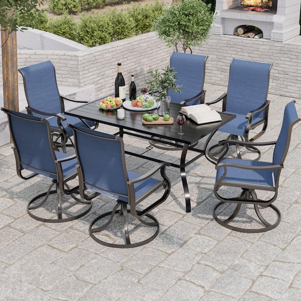 Navy Blue Metal Outdoor Dining Chairs with Swivel Design (6-Pack)