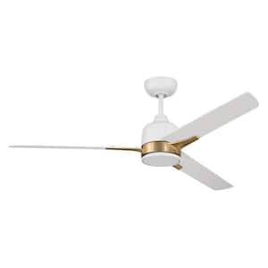 Fuller 52 in. Indoor White/Satin Brass Finish Ceiling Fan and Integrated LED Light Kit with 4-Speed Control Included