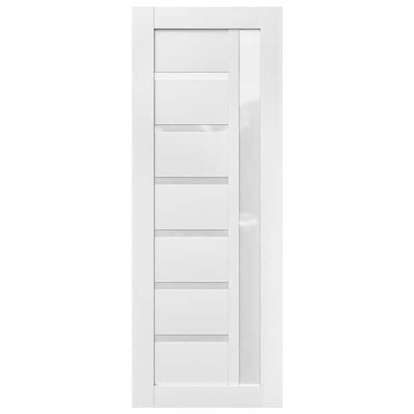 24 in. x 92 in. 7 Panel Solid Wood 7-Lite Frosted Glass Prefinished White Polycarbonate Interior Door Slab Daisy