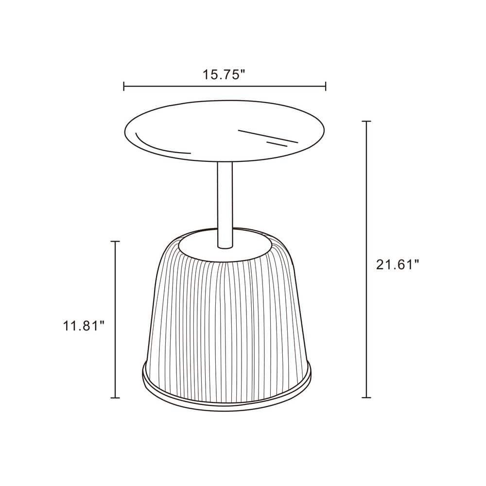 Green and Gold Metal Round Accent Table with Ridged Base