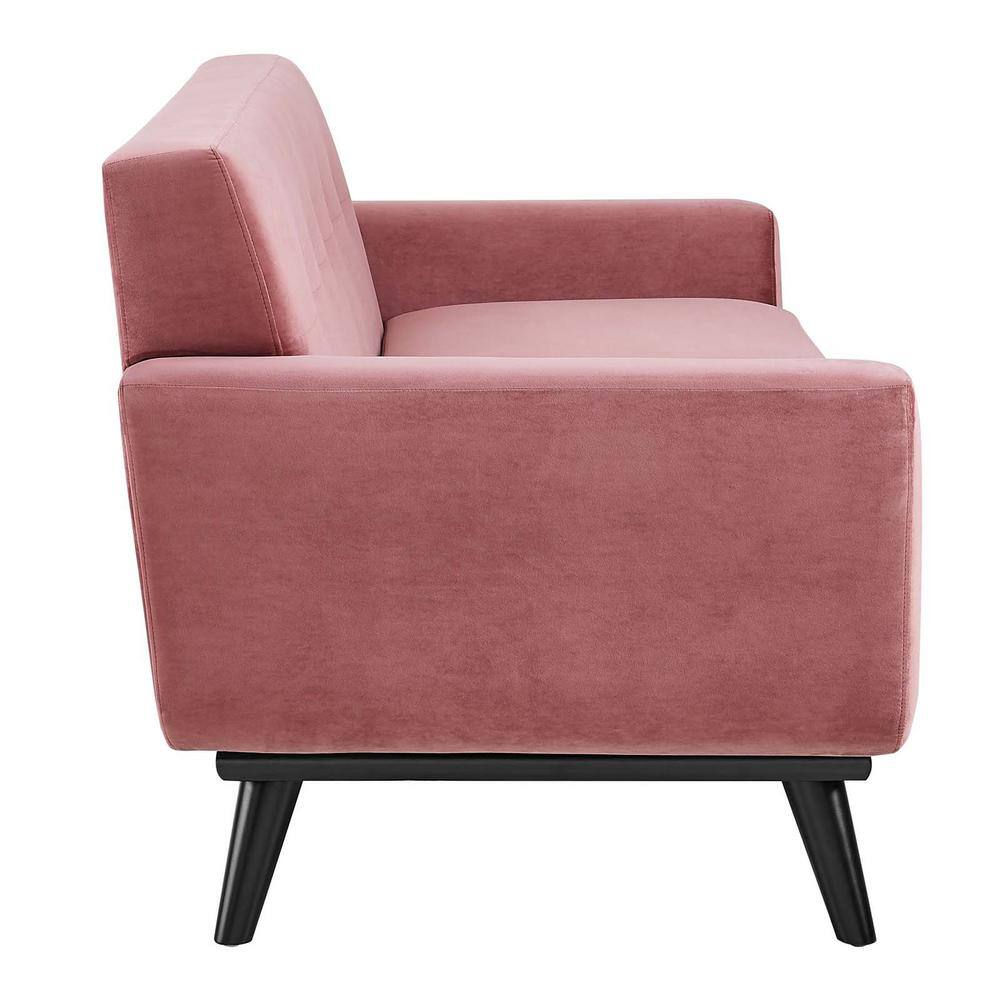 Dusty Rose Velvet Tufted Loveseat with Track Arms and Wood Legs
