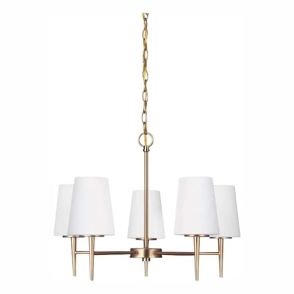 Generation Lighting Driscoll 5-Light Satin Brass Modern Transitional Hanging Chandelier with LED Bulbs