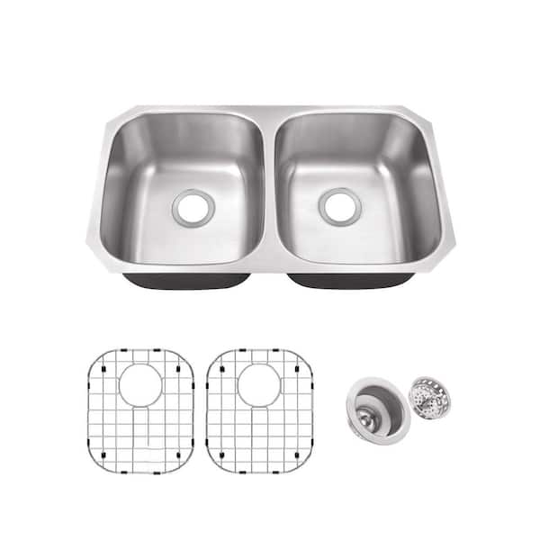 32 in. 50/50 Double Bowl 16-Gauge Stainless Steel Undermount Kitchen Sink Package with Accessories