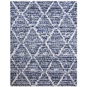 Oasis Delphine Royal Blue and White 7 ft. 10 in. x 10 ft. 1 in. Trellis Polyester Area Rug