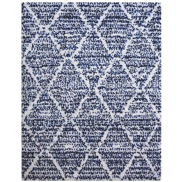 Sams International Oasis Delphine Royal Blue and White 7 ft. 10 in. x 10 ft. 1 in. Trellis Polyester Area Rug
