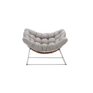White Wicker Outdoor Rocking Chair with Light Gray Cushions for Living Room, Front Porch, Patio