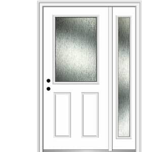 53 in. x 81.75 in. Right-Hand Inswing 1/2 Lite Rain Glass 2-Panel Primed Prehung Front Door on 4-9/16 in. Frame