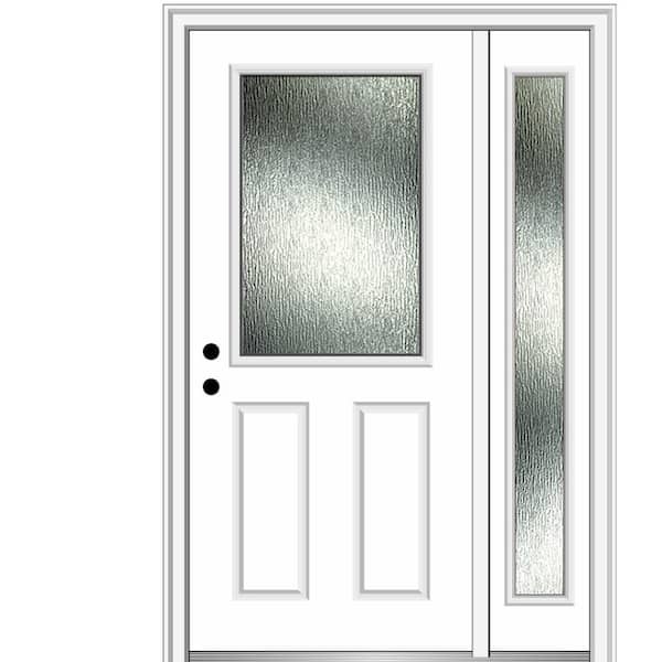 MMI Door 53 in. x 81.75 in. Right-Hand Inswing 1/2 Lite Rain Glass 2-Panel Primed Prehung Front Door on 4-9/16 in. Frame