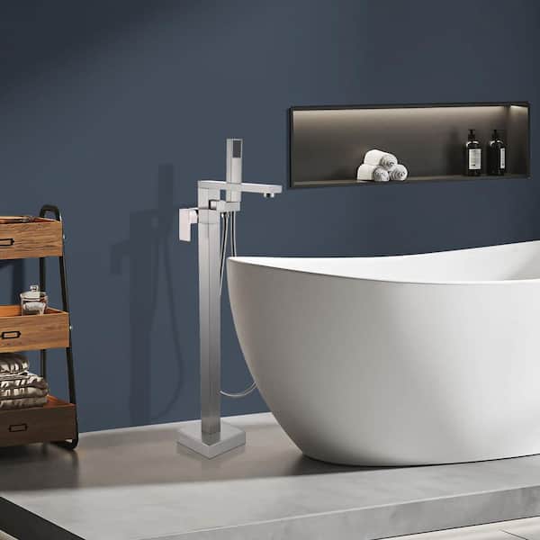 42 7/8-in 1-Handle Freestanding Bathtub Faucet with Hand Shower Head in Brushed Nickel