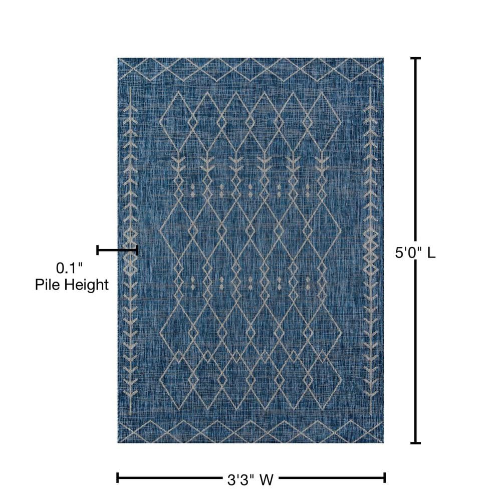 Monaco Blue Geometric Indoor/Outdoor Easy-Care Rug, 3'3" x 5'