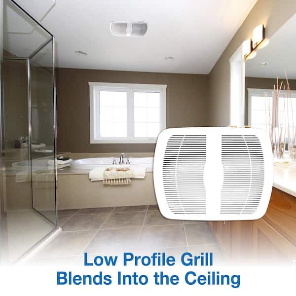 Bathroom Exhaust Fan Ceiling Quiet Ventilation Low Profile Grill White 100 CFM 