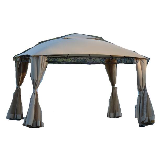 OLUMAT 11 ft. x 10 ft. Beige Outdoor Patio Gazebo Canopy Tent with ...