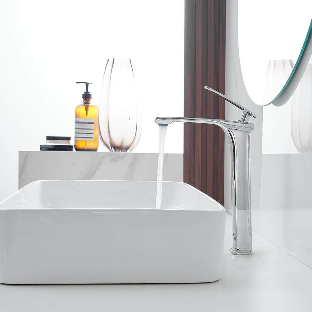 Polished Chrome Single Handle Vessel Sink Faucet with Pop-Up Drain
