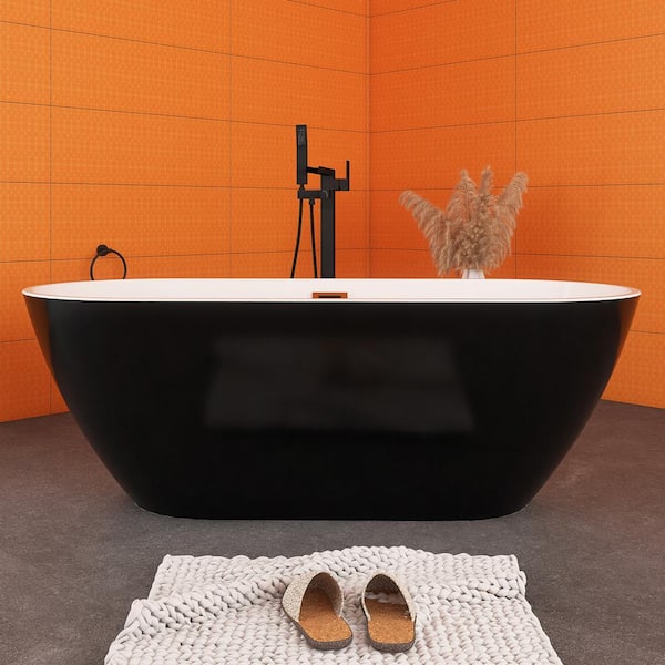 JimsMaison 60 in. x 29 in. Soaking Bathtub with Center Drain in Black