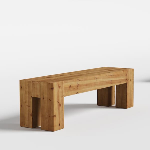 63 in. Brown Solid Wood Dining Bench, Long Entryway Backless Bench for Dining Room, Hallway, Bedroom with 4 Legs