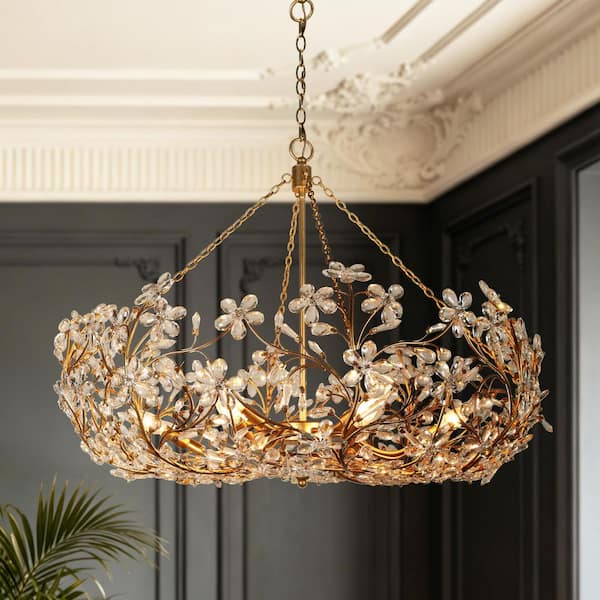 NL10172 ゴールド シャンデリア LNC Floret 35 in. 12-Light Glam Antique Gold-Leaf Round Chandelier