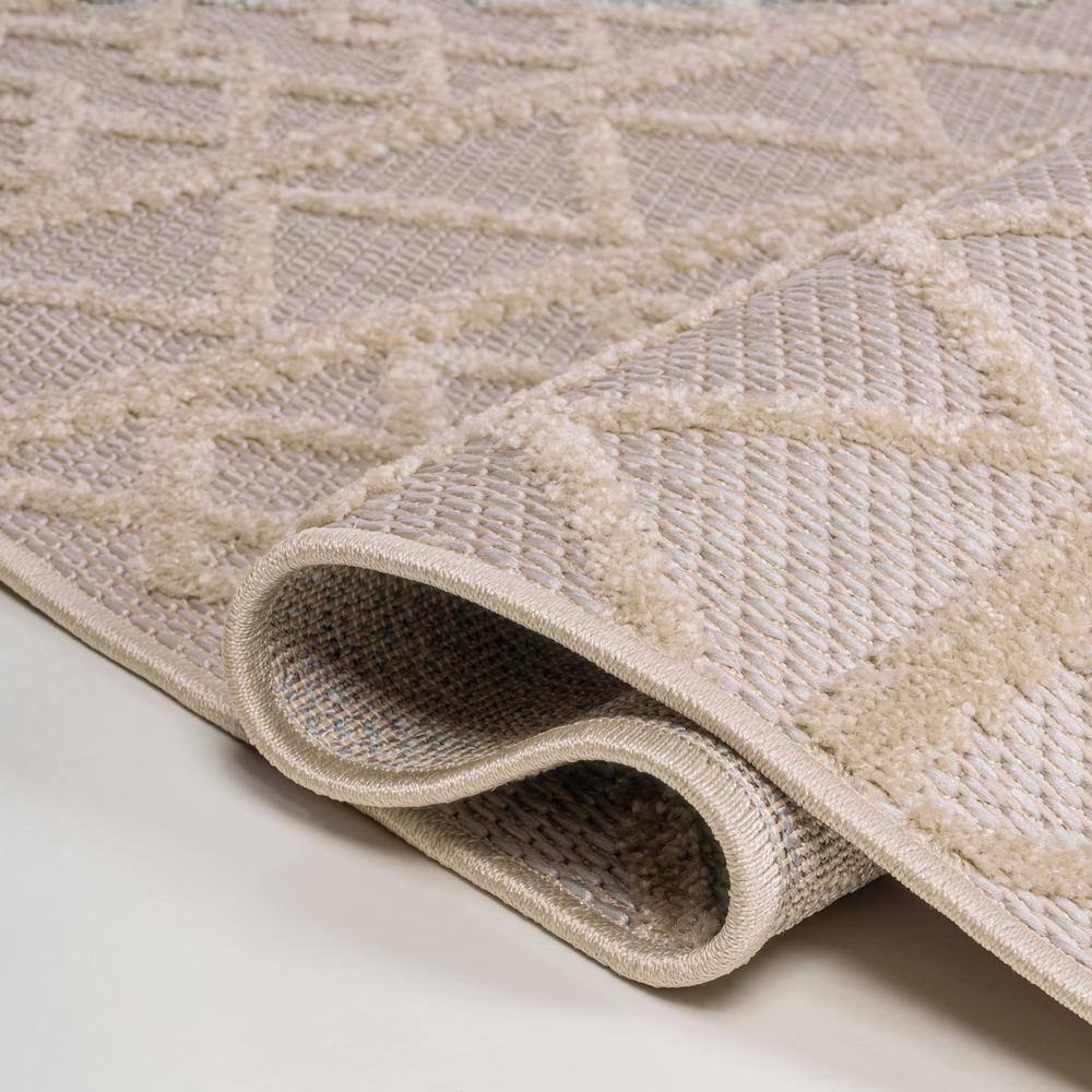 Aylan Beige High-Low Pile Geometric Indoor/Outdoor Area Rug