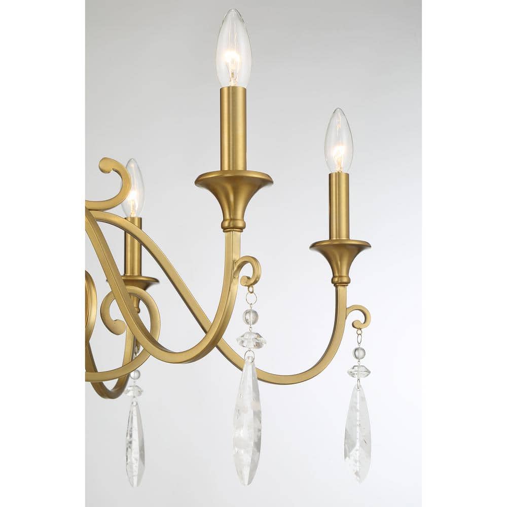 Fairchild Warm Brass 6-Light Chandelier with Crystal Drops
