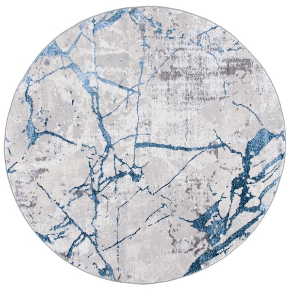 SAFAVIEH Amelia Gray/Blue 3 ft. x 3 ft. Abstract Distressed Round Area Rug