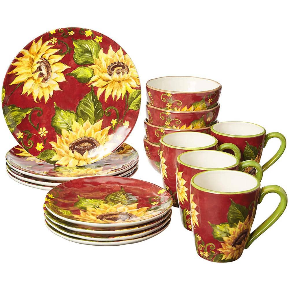 Multicolor LA JOLIE MUSE Housewarming Gift Pack Stoneware Dinnerware Sets Accent Plates 4 Piece Embossed Hand Painted Mexican Floral Design 