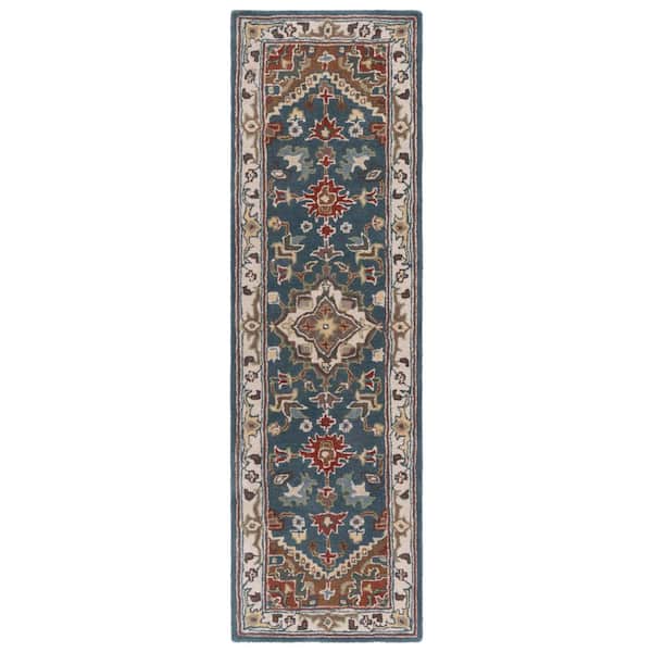 Heritage 2 ft. x 12 ft. Dark Green/Brown Border Floral Medallion Runner Rug