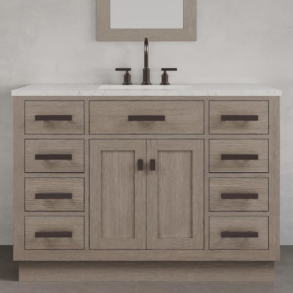 Water Creation Chestnut 48 in. W x 21.5 in. D x 34.2 in. H Single Sink Bath Vanity in Grey Oak with Carrara White Marble Top