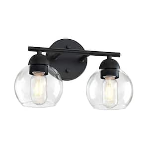 13 in. 2-Light Black Bathroom Vanity Light With Clear Glass Shade