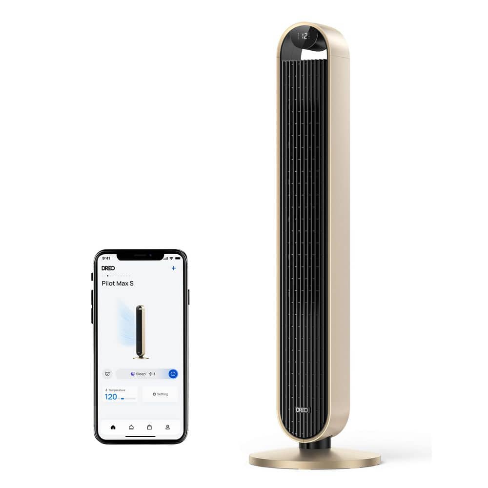 42 in. Smart Tower Fan, 12-Speeds, 12H Timer, 120° Oscillation with Remote, DC Motor, Wi-Fi Voice Control in Gold